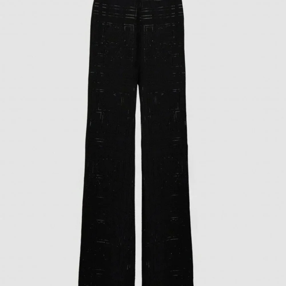 Totême Monogram Pointelle Knit Wide Leg Trousers Black M NWT - Picture 8 of 9